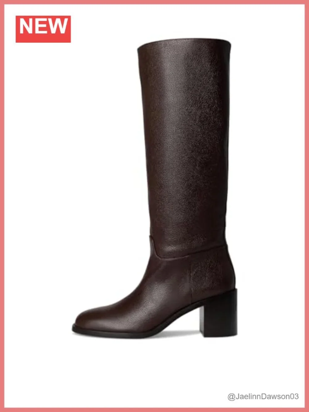 Knee-High Leather Boots Block Heel Pull-On Rounded Square Toe All-Season